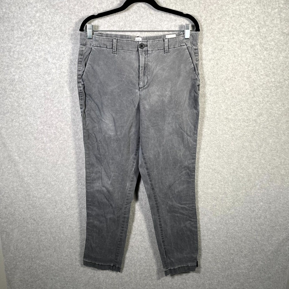 Gap Girlfriend Chino Pants Womens 10 Washed Black Cotton Flat Front Straight Leg